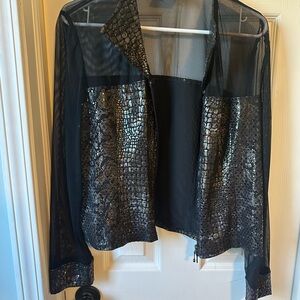 Joseph Ribkoff Black Sheer Patterned Top